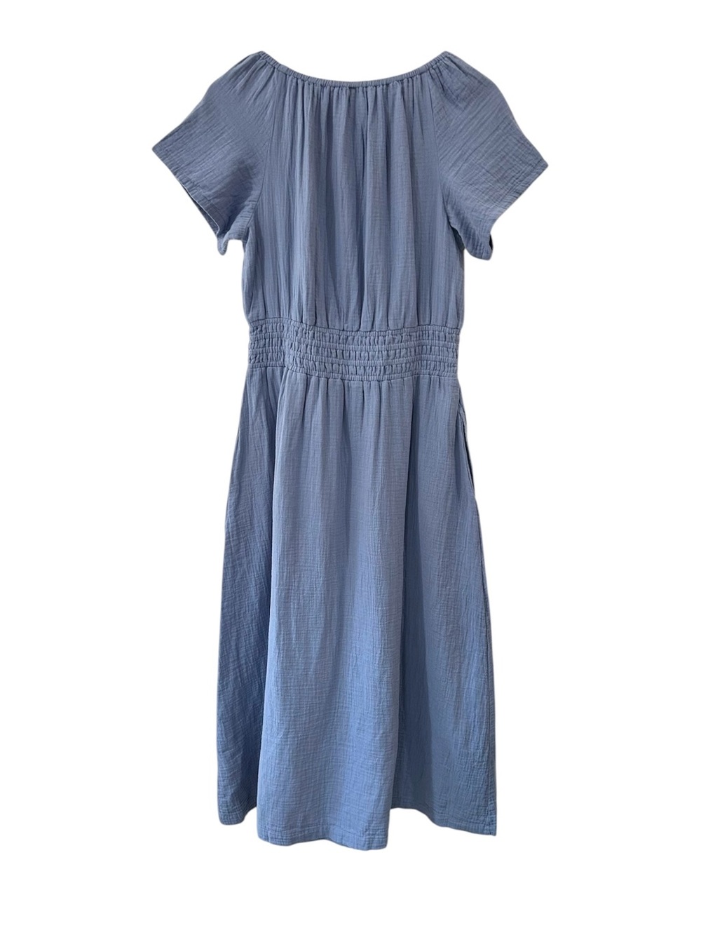 Pact Coastal Double Gauze Midi Dress M blue cotton resortwear NWOT - Picture 2 of 7